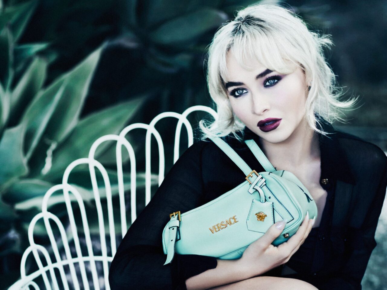 sabrina carpenter versace la vacanza campaign tag bag